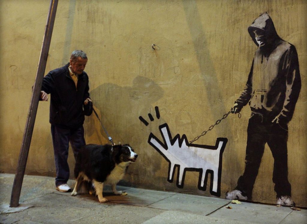 Banksy walking Keith Haring's dog